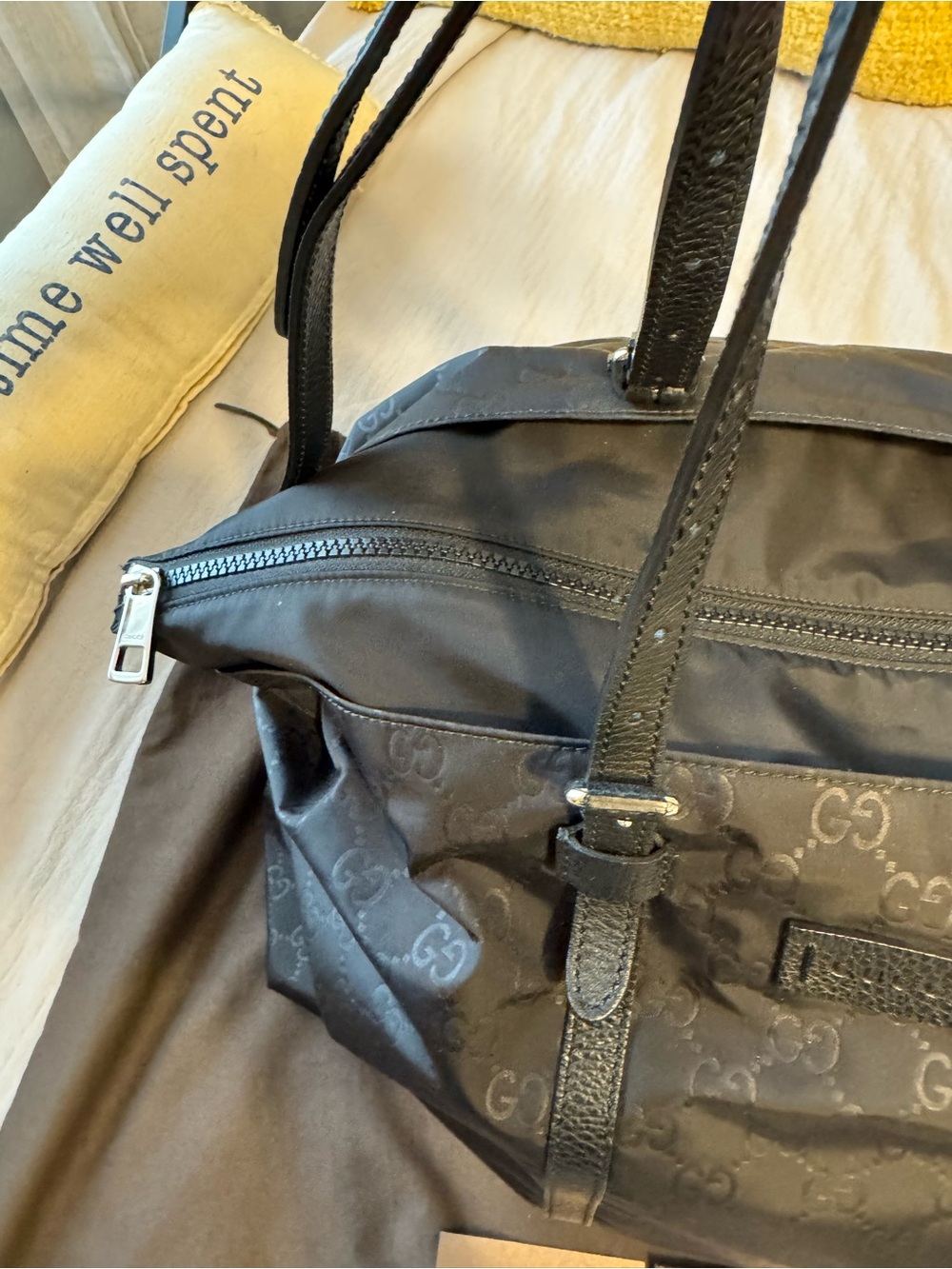 Authentic Gucci Black GG Monogram Nylon Crossbody Tote!!!! - Picture 9 of 16